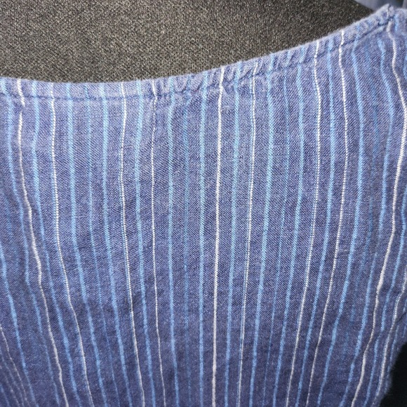 J. Jill Love Linen Blue Striped Dress Sleeveless Hi Lo Pocket Lagenlook XL - Picture 6 of 10